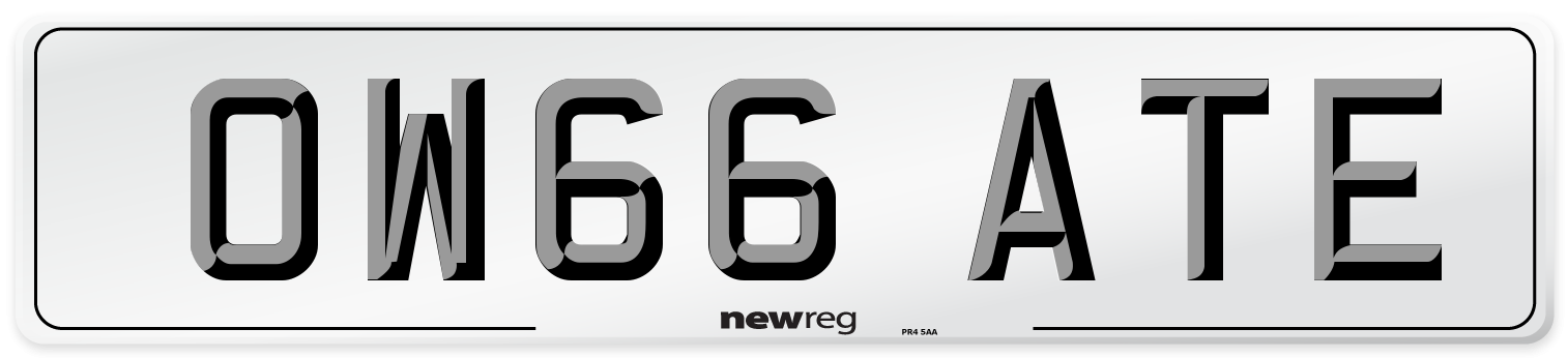 OW66 ATE Number Plate from New Reg